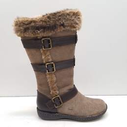 Born BOC Brown Leather Shearling Tall Buckle Zip Boots Women's Size 7.5