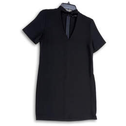 Womens Black Short Sleeve Keyhole Neck Back Zip Shift Dress Size XS