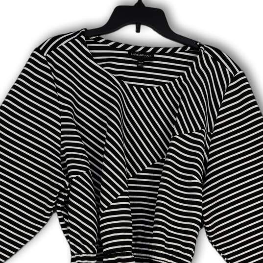 Womens Black Striped 3/4 Sleeve Asymmetrical Hem A-Line Dess Size 26/28 image number 3