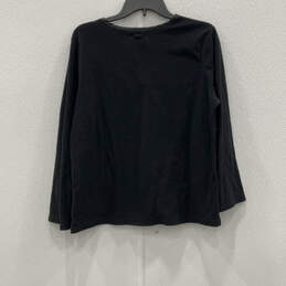 Womens Black Fleece Henley Neck Long Sleeve Pullover Sweater Shirt Size L alternative image