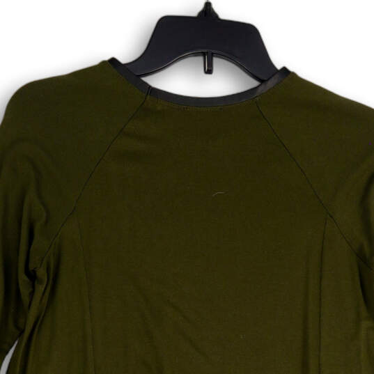 Womens Green Round Neck Long Sleeve Stretch Pullover Blouse Top Size S image number 4