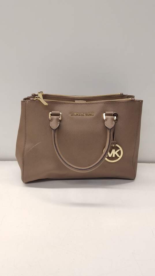 Michael Kors Triple Compartment Saffiano Leather Satchel Taupe image number 1