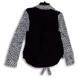 Womens Black White Geometric Long Sleeve Front Knot Button-Up Shirt Size XS alternative image