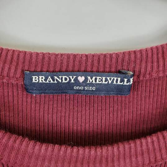 Brandy Melville Women Burgundy Ribbed Dress OS image number 3