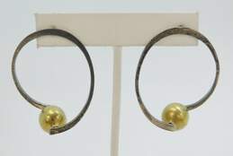 Taxco Mexico 925 & Brass Accents Modernist Orb Oval Drop Post Earrings & Abstract Swirl Brooch 27.2g alternative image
