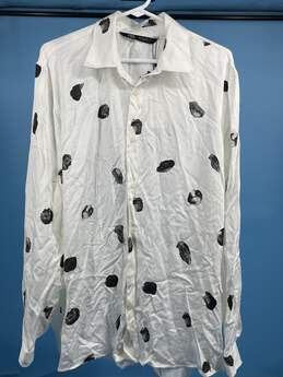 Womens White Black Spotted Long Sleeve Button-Up Shirt Size L T-0528238-G