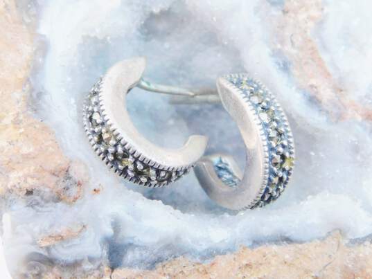 Judith Jack & Romantic 925 Marcasite Open Heart & Dangle Charms Pendant Necklaces & Semi Hoop Post Earrings 16.7g image number 2