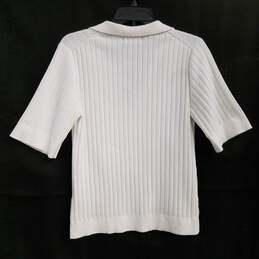 Womens White Collared Short Sleeve Half Placket Pullover Sweater Size Small alternative image