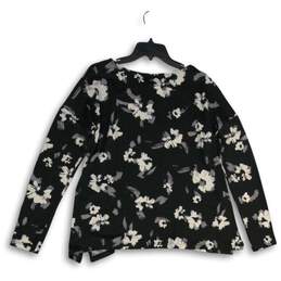 NWT Womens Black White Floral Long Sleeve Crew Neck Pullover Blouse Top Sz M alternative image