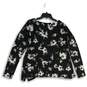NWT Womens Black White Floral Long Sleeve Crew Neck Pullover Blouse Top Sz M image number 2