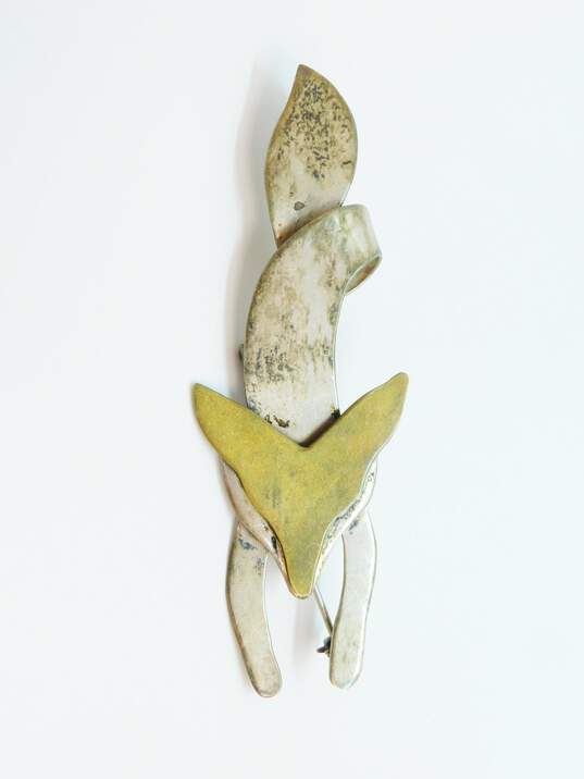 Taxco Mexico 925 & Brass Modernist Fox Animal Pendant Brooch image number 3