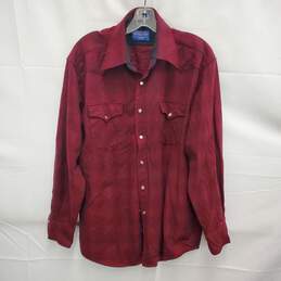 VTG Pendleton MN's Pearl Snap Button Cotton Blend Red Western Long Sleeve Shirt Size L