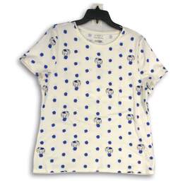 Talbots Womens Blue White Polka Dot Crew Neck Pullover T-Shirt Size XL