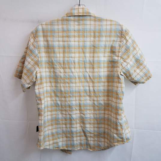 Patagonia blue and tan button up short sleeve shirt men's XS image number 2