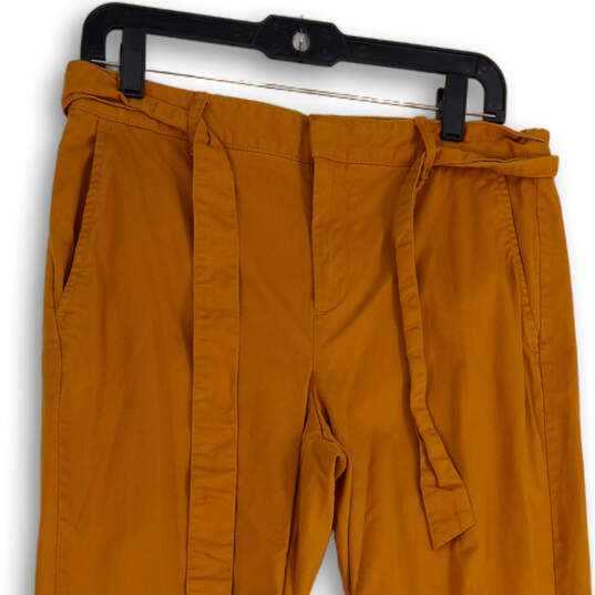 Womens Orange Flat Front Slash Pocket Tie Waist Paperbag Pants Size 4 image number 3
