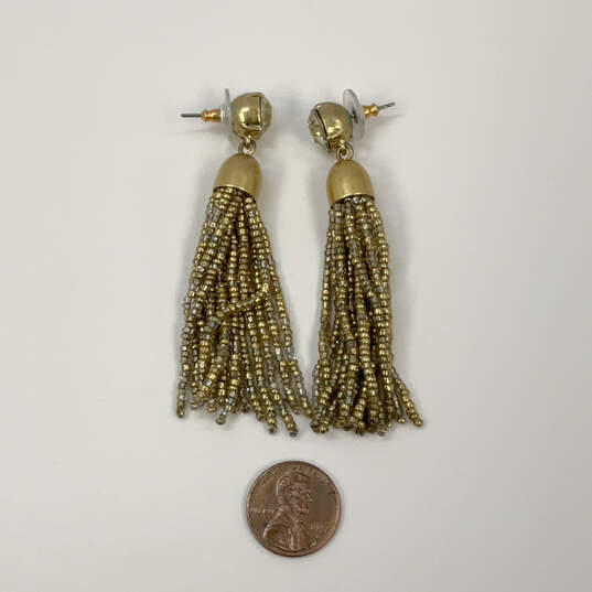 Designer J. Crew Gold-Tone Rhinestone Beaded Tassel Drop Earrings image number 2