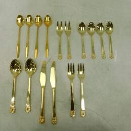 STANLEY ROBERTS Gold Plated Stainless Flatware 16 Pieces GOLDEN ROGET IOB