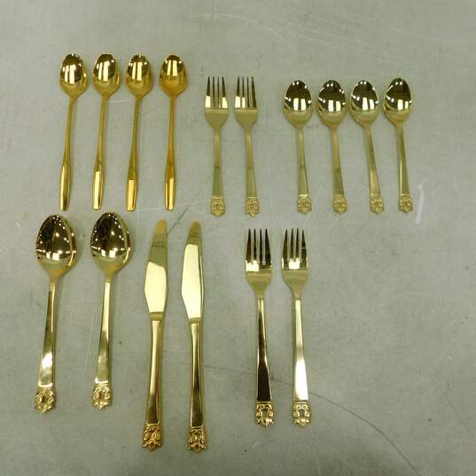 STANLEY ROBERTS Gold Plated Stainless Flatware 16 Pieces GOLDEN ROGET IOB image number 1