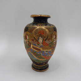 13 Inch Antique Japanese Satsuma Immortal Gods Hand Painted Vase