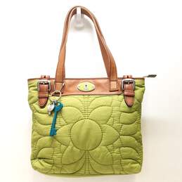 Fossil Nylon Quilted Shopper Tote Grass Green