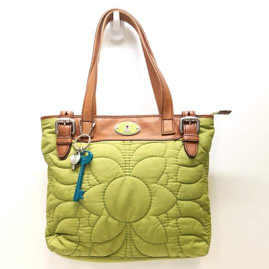 Fossil Nylon Quilted Shopper Tote Grass Green image number 1