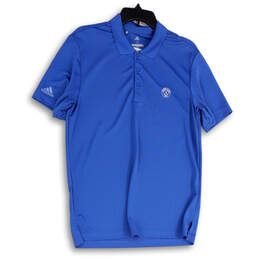 Womens Blue Short Sleeve Spread Collar Side Slit Polo Shirt Size Small