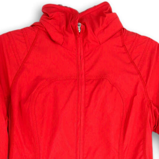Womens Red Long Sleeve Thumb Hole Hooded Full-Zip Activewear Jacket Size 6 image number 3