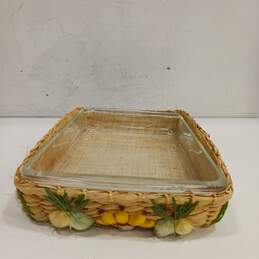 Vintage Pyrex Casserole Dish w/Raffia Serving Basket alternative image