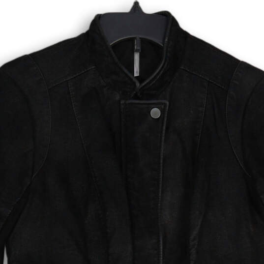 Womens Black Leather Long Sleeve Full-Zip Motorcycle Jacket Size 8 image number 3