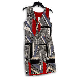 NWT Womens Multicolor Geometric V-Neck Back Keyhole Sheath Dress Size 12