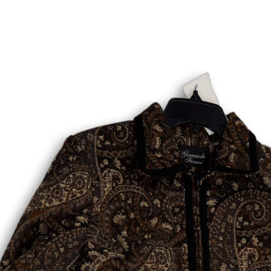 Womens Brown Paisley Spread Collar Long Sleeve Full-Zip Jacket Size 10 image number 3
