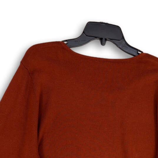 Womens Brown Tight-Knit Long Sleeve Round Neck Pullover Sweater Size 4 image number 4