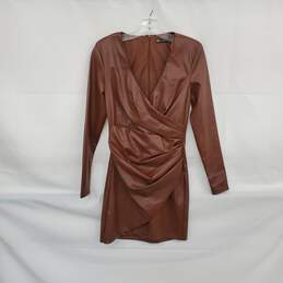Zara Brown Faux Wrap Long Sleeve Mini Dress WM Size S NWOT