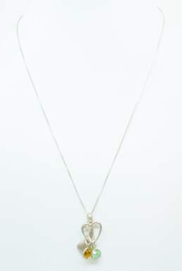 Carolyn Pollack Relios 925 Green & Orange Glass Charms Figural Heart Pendant Box Chain Necklace 6.5g alternative image