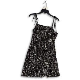 Womens Black White Dotted Shoulder Tie Strap Short Mini Dress Size Medium