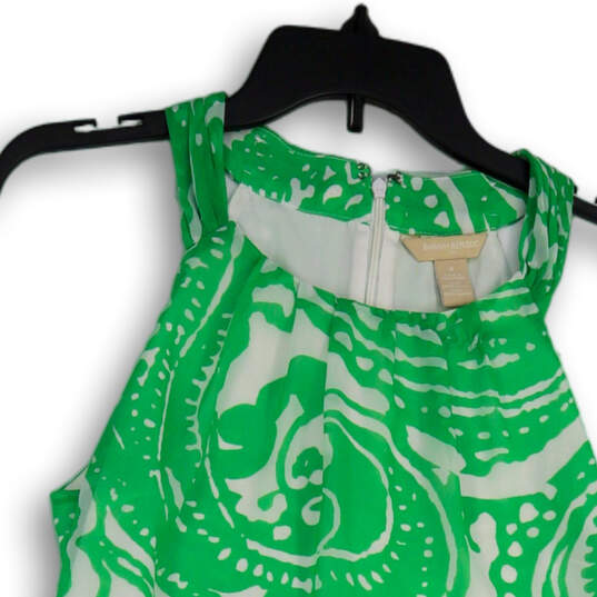 Womens Green White Paisley Round Neck Sleeveless Back Zip Blouse Top Sz 4 image number 3