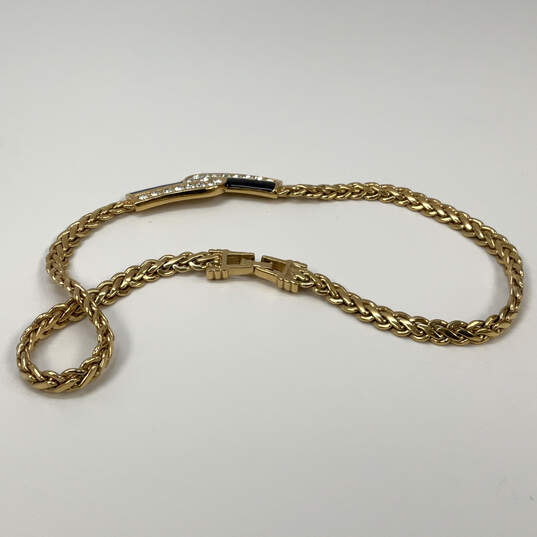 Designer Swarovski Gold-Tone Black Enamel Crystal Stone Chain Necklace image number 3