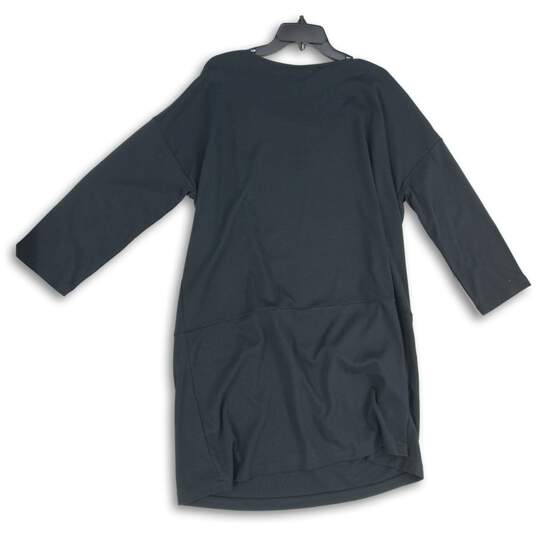 Buy the NWT Joan Vass Womens Black Round Neck Long Sleeve Shift Dress ...