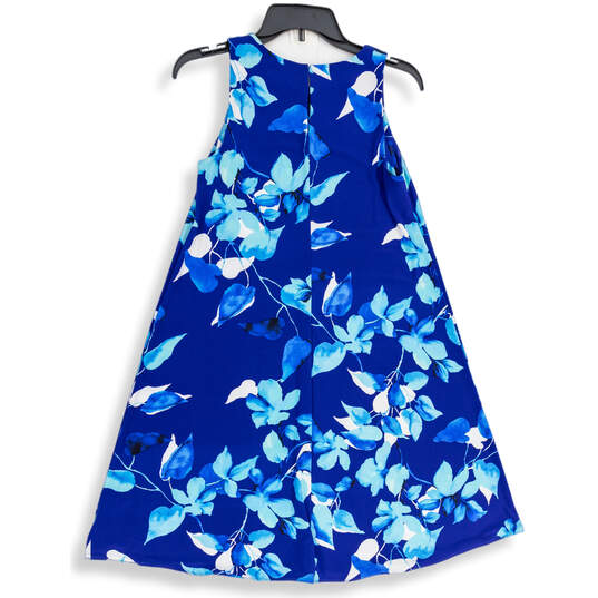 Womens Blue Floral Round Neck Back Keyhole Sleeveless A-Line Dress Size 4 image number 2