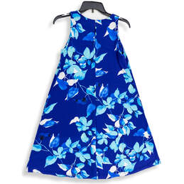 Womens Blue Floral Round Neck Back Keyhole Sleeveless A-Line Dress Size 4 alternative image