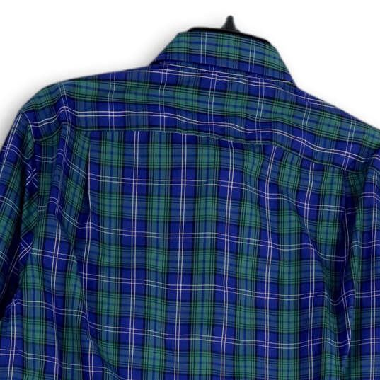 Mens Blue Green Plaid Long Sleeve Spread Collar Button-Up Shirt Size Medium image number 4