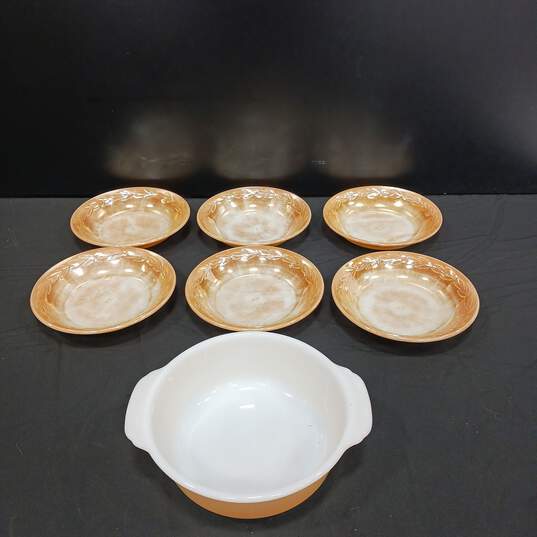 Set of 7 Anchor Hocking Fire King Peach Lusterware Bowls image number 1