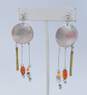 Signed S Sylvia Youell Navajo 925 & Brass Modernist Carnelian MOP Shell & Ball Beaded Dangles Etched Disc Drop Post Earrings 13.5g image number 1