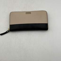 Womens Cream Black Leather Inner Pockets Card Holder Zip-Around Wallet
