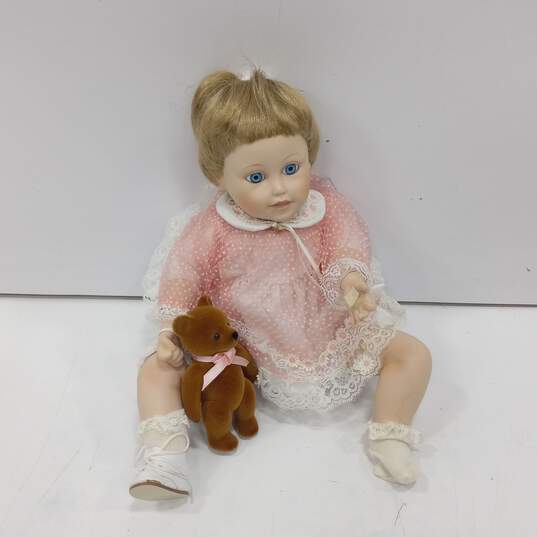 Ceramic Girl Doll in Pink Dress image number 1