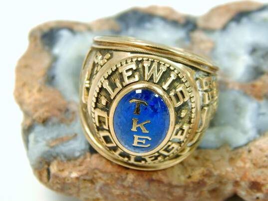 10K Yellow Gold Blue Spinel 1969 Lewis College Class Ring 12.7g image number 1