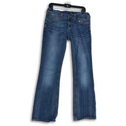 Womens Blue Denim Medium Wash 5-Pocket Design Bootcut Leg Jeans Size 12R