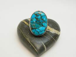 Artisan 925 Composite Turquoise Cabochon Large Oval Statement Ring 20.5g