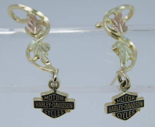10K Yellow & Rose Gold 'Harley Davidson' Etched Leaf Dangle Earrings 4,2g image number 1