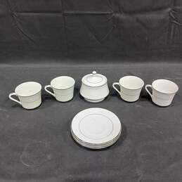 Bundle Of 1070 Engagement White  4 Tea Cups, 3 Saucers And Sugar Bowl Fine China
